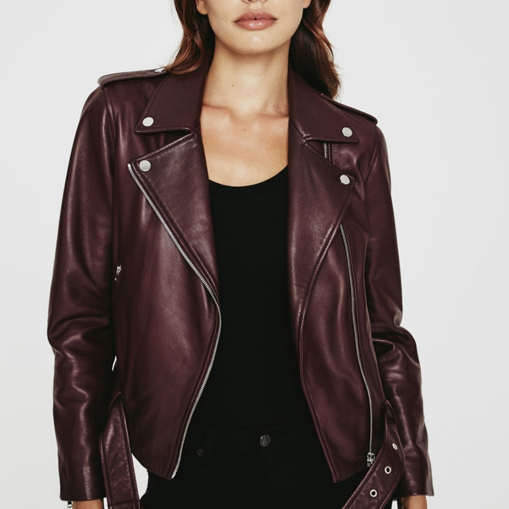 AG Jeans Rory Leather Jacket - Burgundy- XS